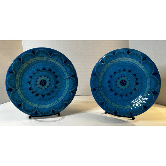 IL Mulino New York Set Of (5) 100% Melamine Turquoise Blue Abstract Print Plates - Picture 7 of 10